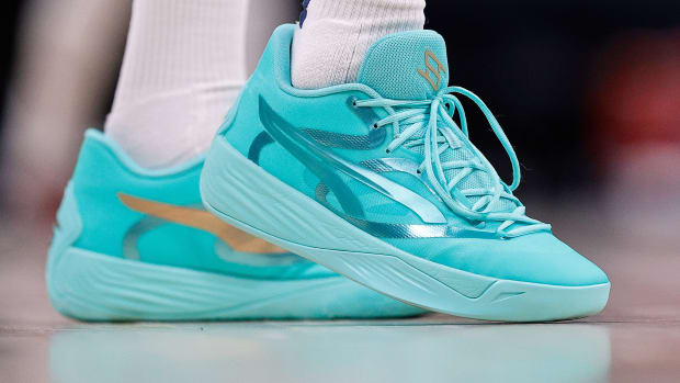 Breanna Stewart's blue PUMA sneakers.